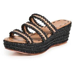 NWOT CARRIE FORBES Said Raffia 3-Strap Wedge Sandals